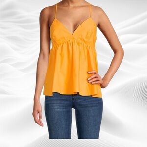 Susana Monaco Poplin Empire‎ Waist Top Spaghetti Straps Orange Small